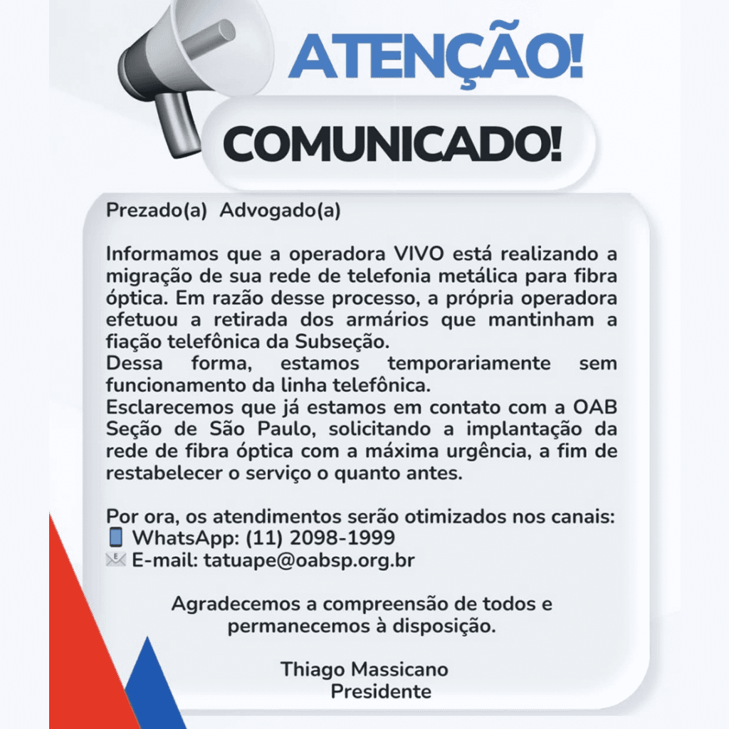 COMUNICADO! Rede de telefonia inoperante